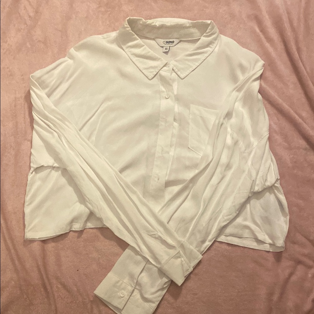Cropped White Button-Up Shirt Size XL